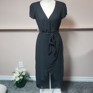Dynamite black and white polka dot high low dress, size Large